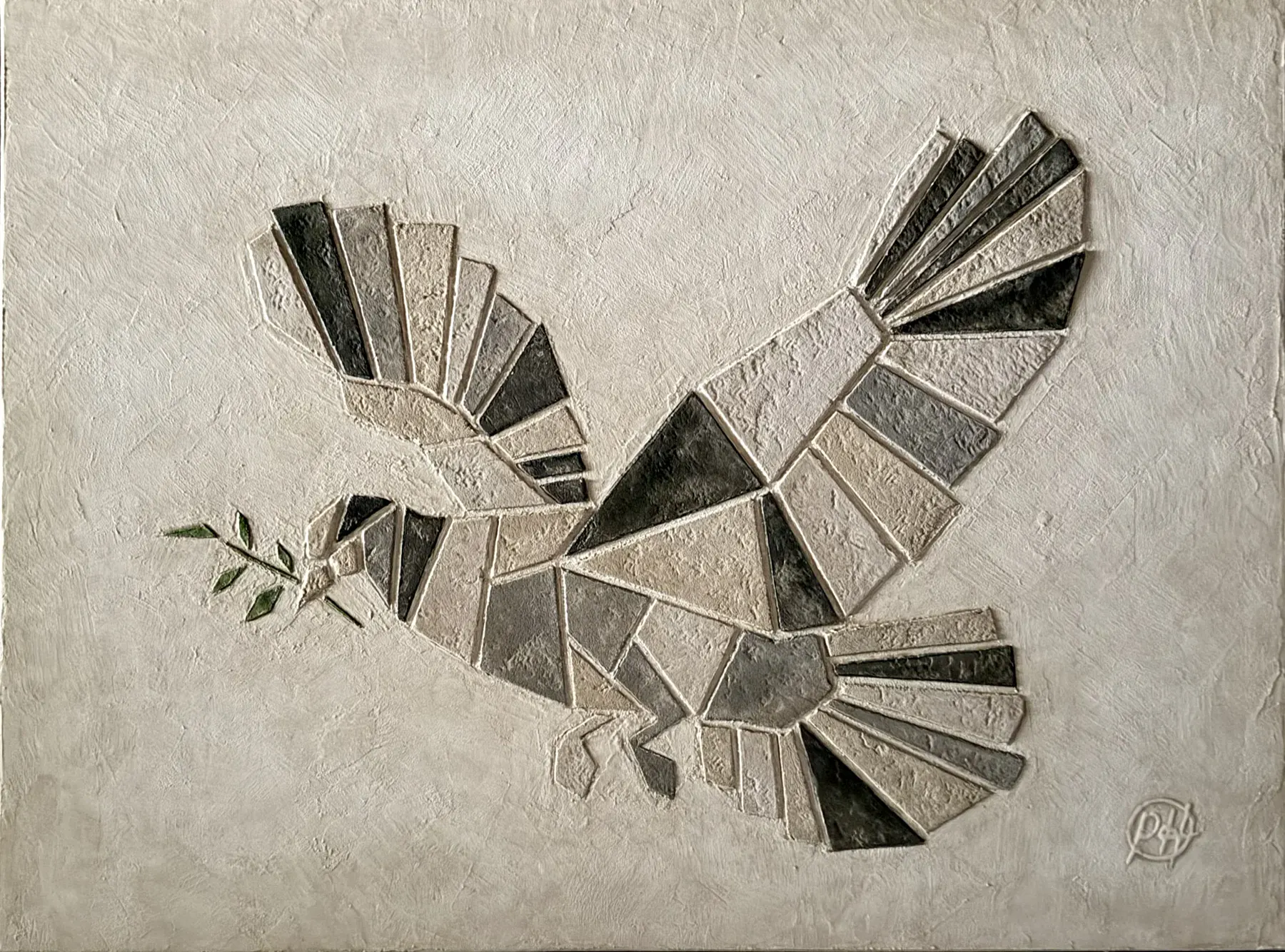 Detail of a sculptural plaster mosaic by Paul Pro