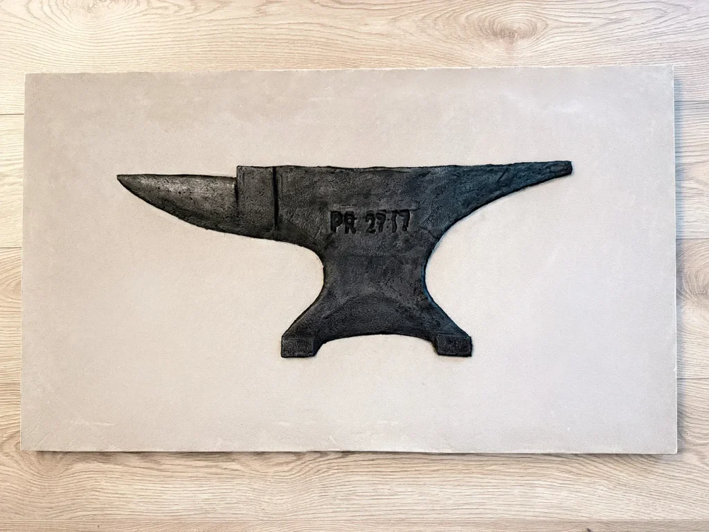 Iron Sharpens Iron — Plaster Relief · Mixed Media, 34 × 20 in